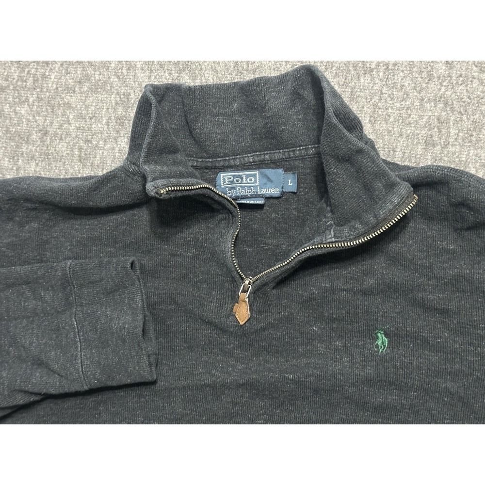 Polo Ralph Lauren 1/4 Zip Cotton Knit Sweater Mens L Black Long Sleeve Pullover